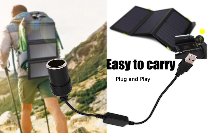 Set Up Charger USB A Male 5V to 12V Car Cigarette Lighter Socket Female Converter Cable