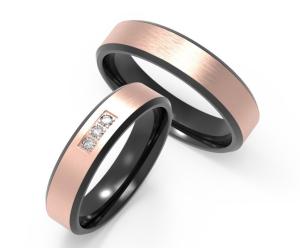 China Bright Damascus Steel Ring Polished Rose Gold Couple Rings With Three Diamonds wholesale