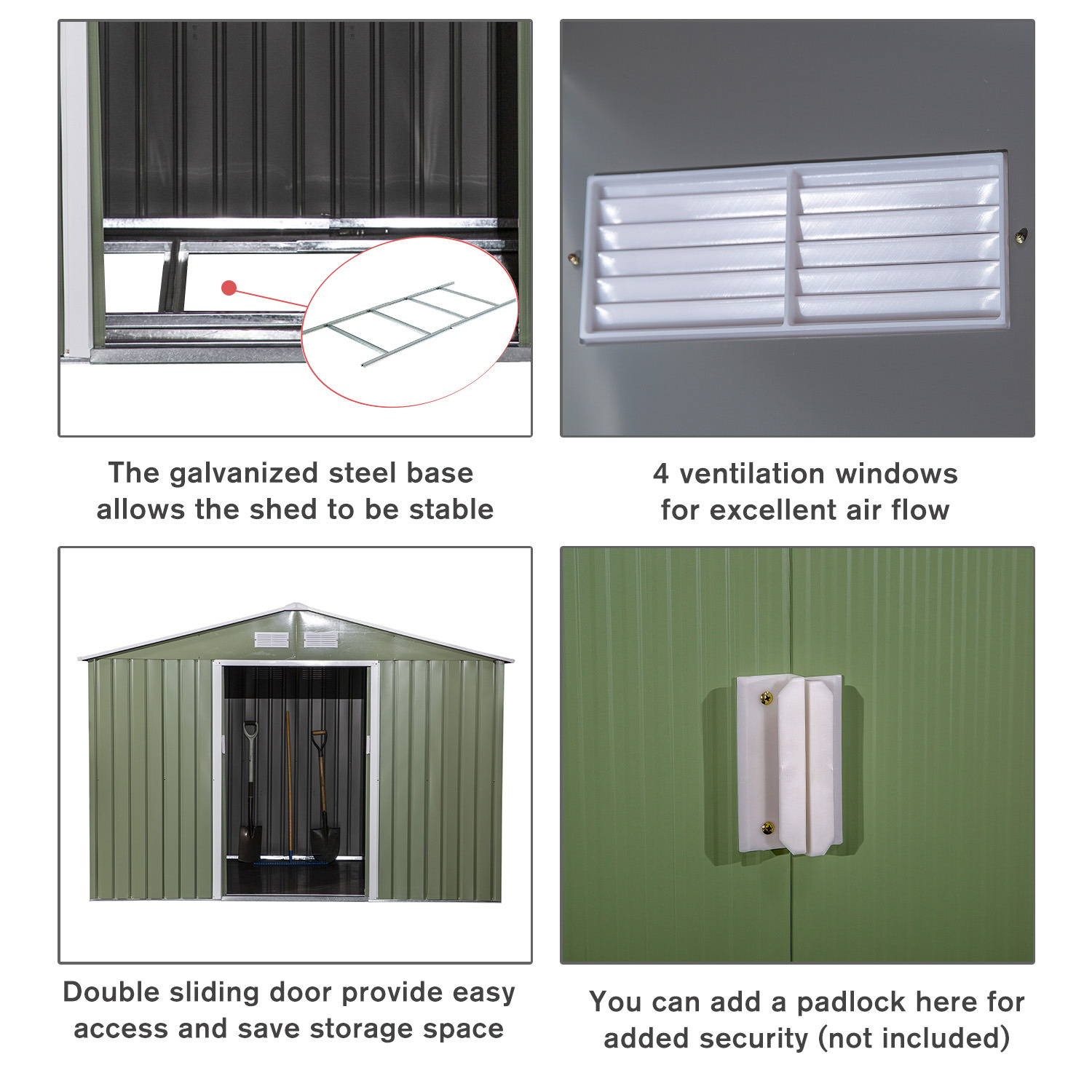 64.5kg Galvanised Steel Storage Shed AJUNION 9 x 6FT 2 Doors for Garden Building Shed