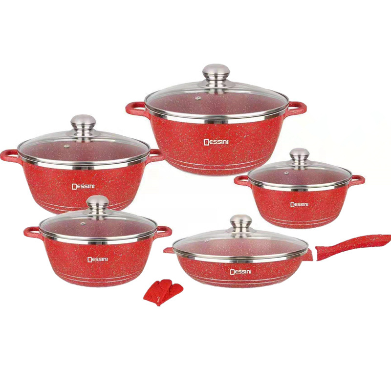 Cheap Cast 12 PCS Medical Stone Cooking Pot Set Dessini Non Stick Cookware Set Ollas Aluminum Induction Cookware Sets