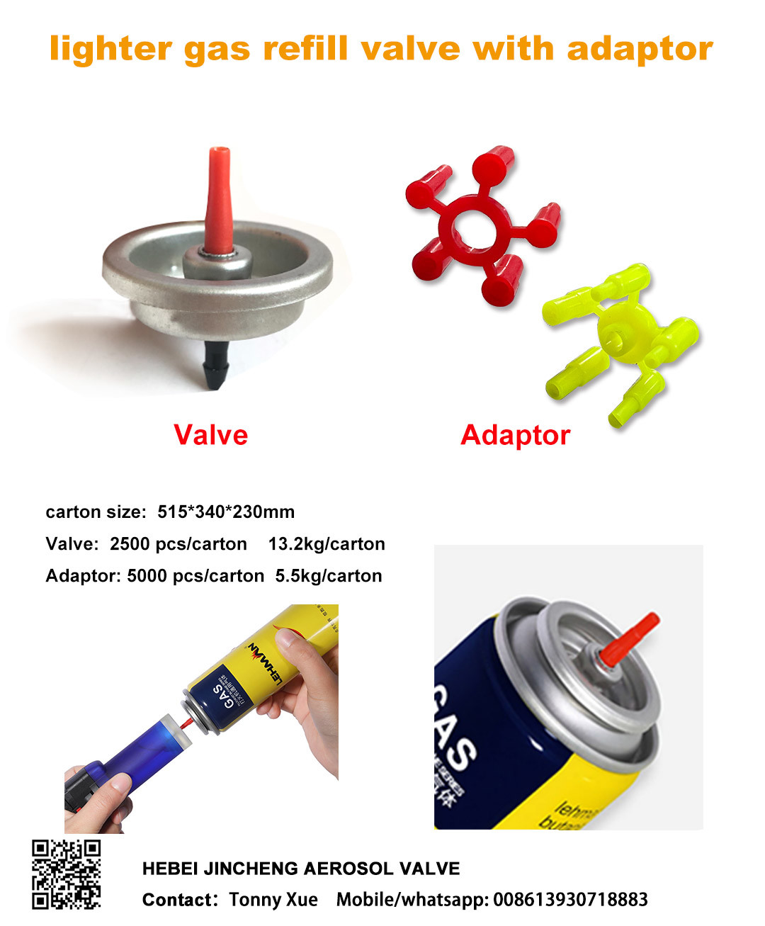 MSDS Customization Gas Lighter Refill Valve With Adaptor Durable