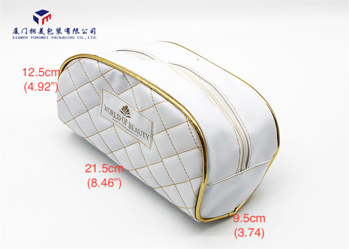 Elegant Patterns Leather Cosmetic Bag Rectangle With Round Corner White Color