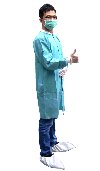 Blue Acid Proof Disposable Non Woven Lab Coat With Knitted Collar