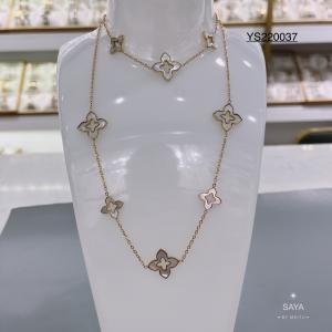 China white fritillary rhombus flower necklace 18k Gold Plated Stainless Steel Jewelry wholesale