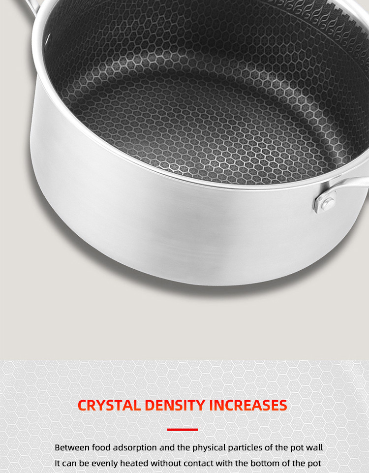 Custom Induction 18/8 Stainless Steel Cooking Pot Honeycomb Non Stick Cooking Soup Pot With Glass Lid