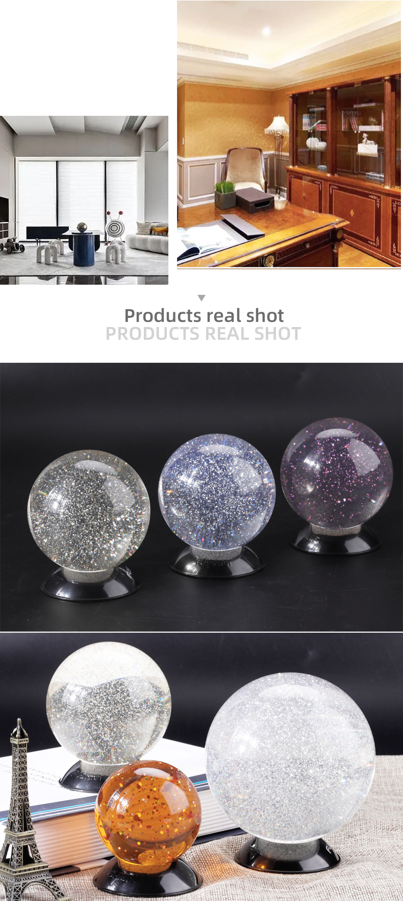 factory wholesale Decoration home glitter powder inside Acrylic Plastic resin crystal ball