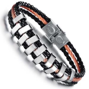 China Tagor Stainless Steel Jewelry Super Fashion Silicone Leather Bracelet Bangle TYSR141 wholesale