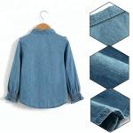 100% Cotton Children Slim Fit Long Ruffles Sleeve Denim Tops With Wood Button