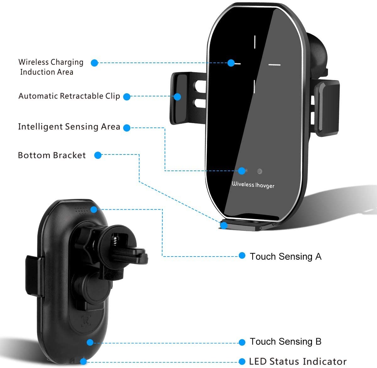 Wireless Car Charger Mount, 10W/7.5W Fast Charging, Adjustable Gravity Air Vent Phone Holder for Car Compatible with iPh