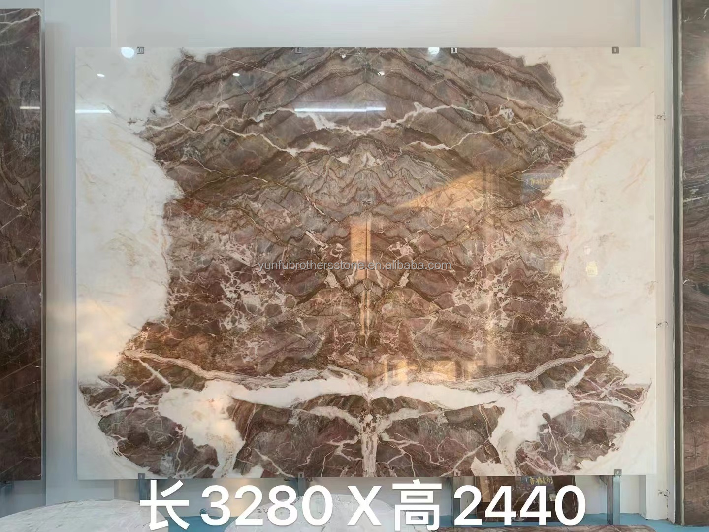 Book Match Translucent Blood-Orange Red Vein Onyx Marble Stone for Lavabo Decoration