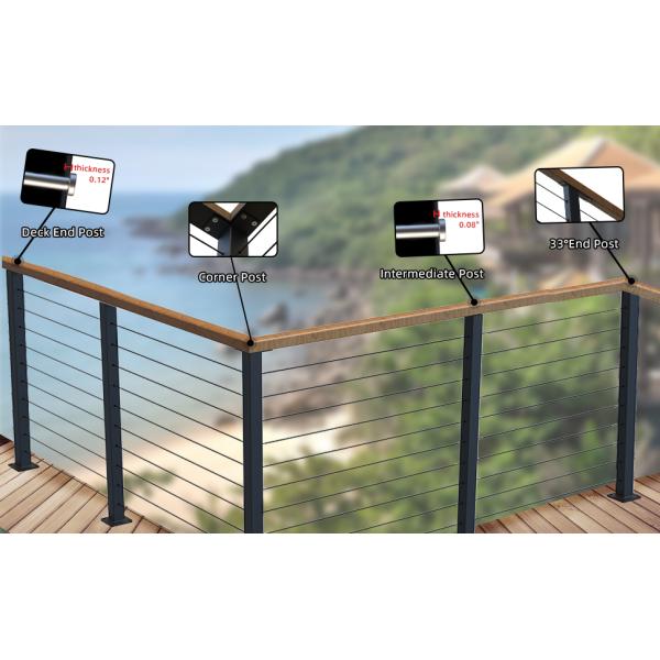 Cable Railing Post 36"x2"x2" Fixed top Pre-Drilled Corner Post Top Mount Steel Wood Concrete Level Deck Railing Post