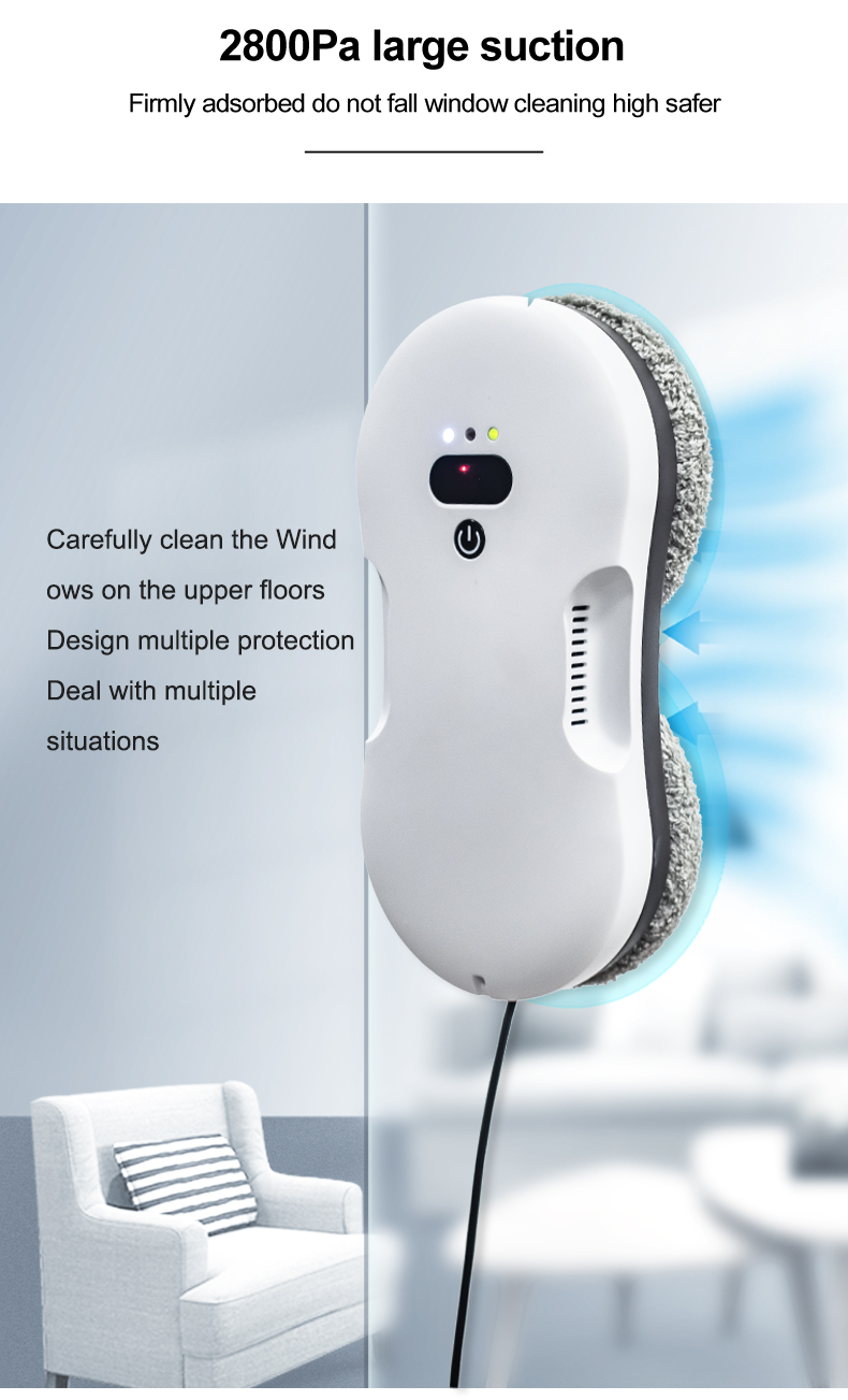 Convenient Remote Control Household Electric Window Cleaning Robot with 4m Safety Rope