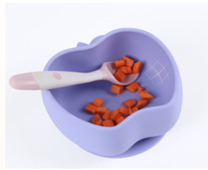 Baby Silicone Dining Plate Apple Shaped Baby Silicone Supplementary Food Bowl Baby Self Feeding Non Slip Silicone Bowl