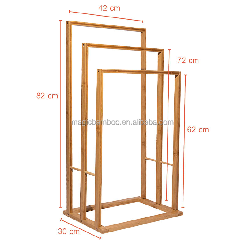 Large Three Tier Bamboo Drying Rack Towel Storage For Bathroom Custom