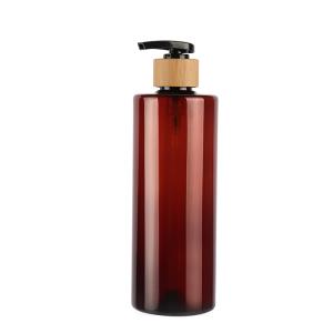 China 60ml 80ml 100ml 120ml 150ml 180ml 200ml 250ml 300ml Luxury And Elegant Amber Flat Shoulder PET Bottle With Natural Bamboo Lotion Pump wholesale