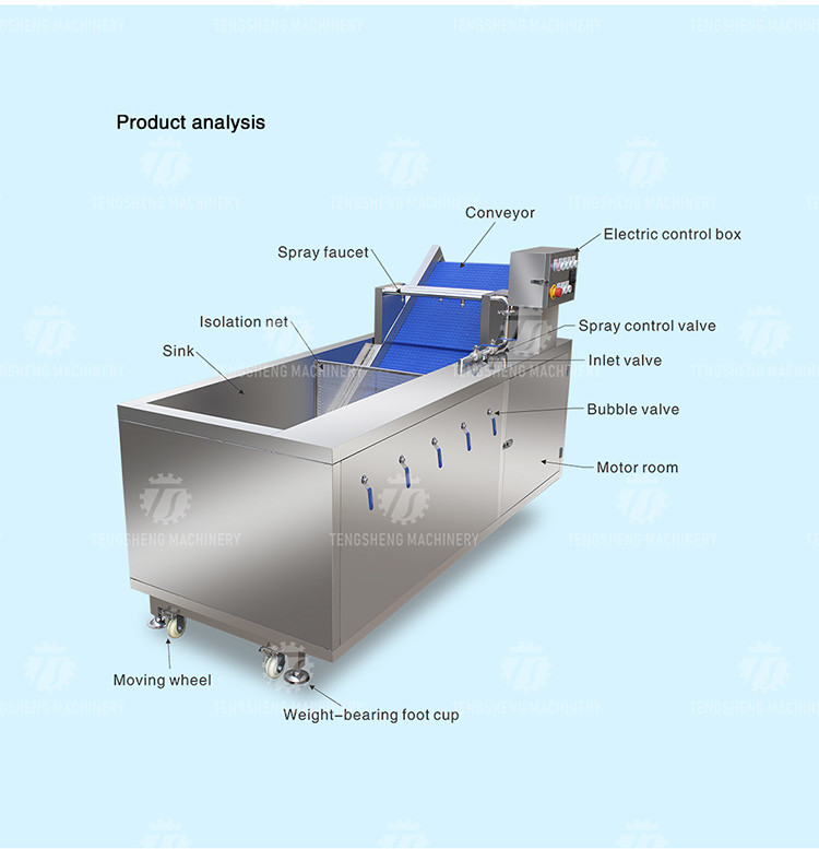 185KG Commercial fruit and vegetable washing machine stainless steel ozone disinfection bubble washing machine