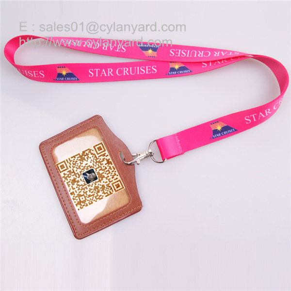Sub printing neck lanyard with leather id badge