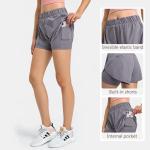 Adjustable Waist High Stretchy Yoga Pocket Shorts Anti Glare Sports Pants Built