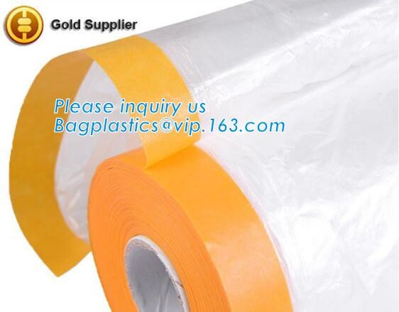 Pre-tapd paint masking film HDPE,Car paint repair masking film with tape, Hot sell masking film with adhesive tape, PAC
