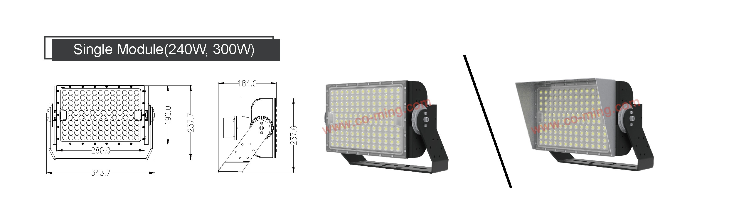 outdoor light ip66 led flood light black IK10 high efficiency 170lm/w ra70/80 T600 240w 40800lm/w