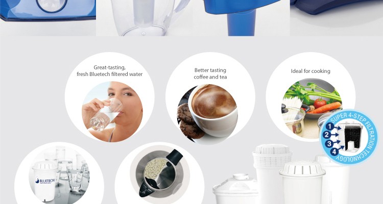 Customized Alkaline Bluetech Water Filter Pitcher CE Approved Serviceable