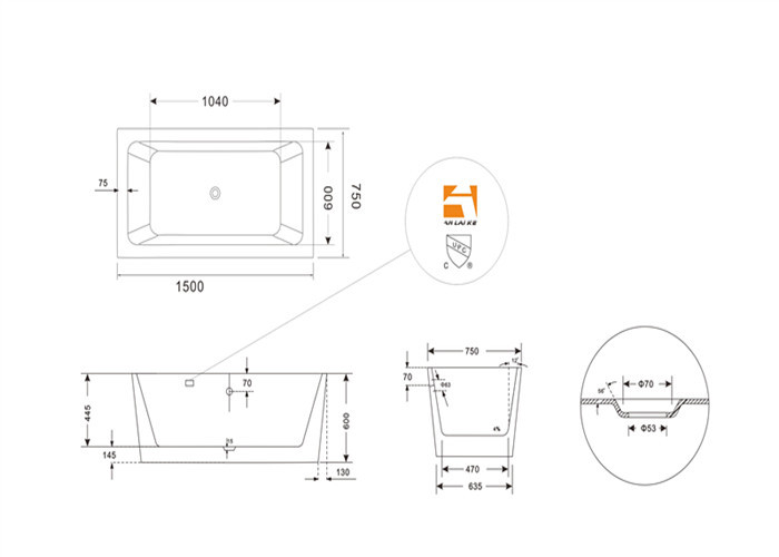 Clear Luxury Square Freestanding Bathtub Rectangular Corner Tub Pure Color