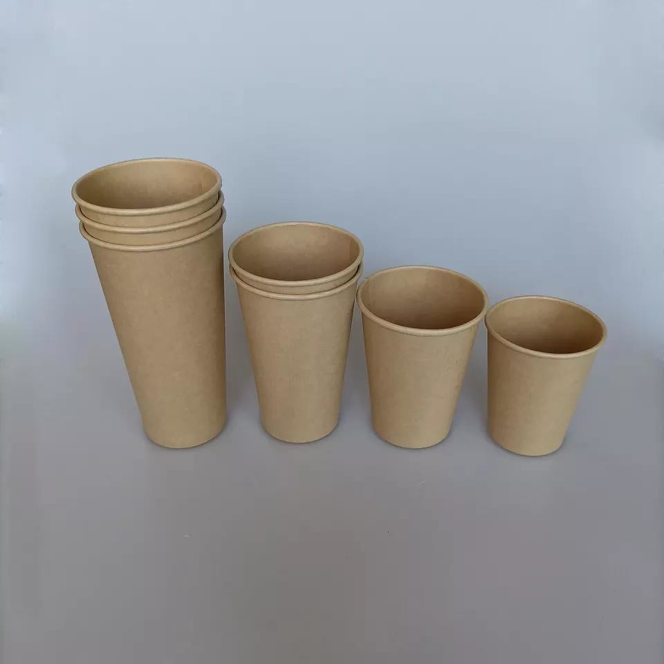 Insulated Lining Printed 18oz Biodegradable Kraft Paper Cups Hot Beverage Packaging