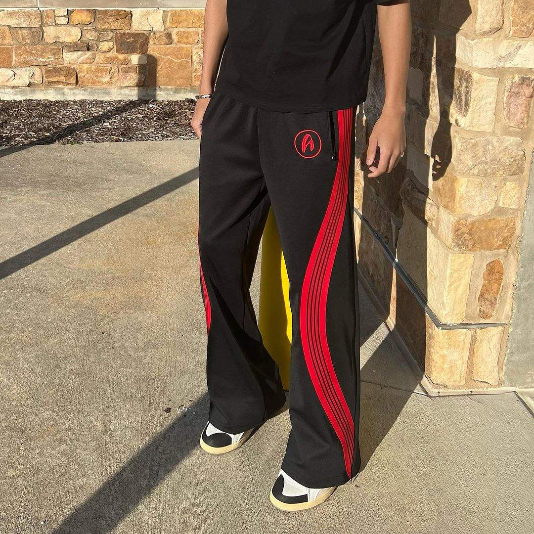 Men's Custom Streetwear Striped Sweatpants 100% Cotton Wide Leg Flare Sweat Pant