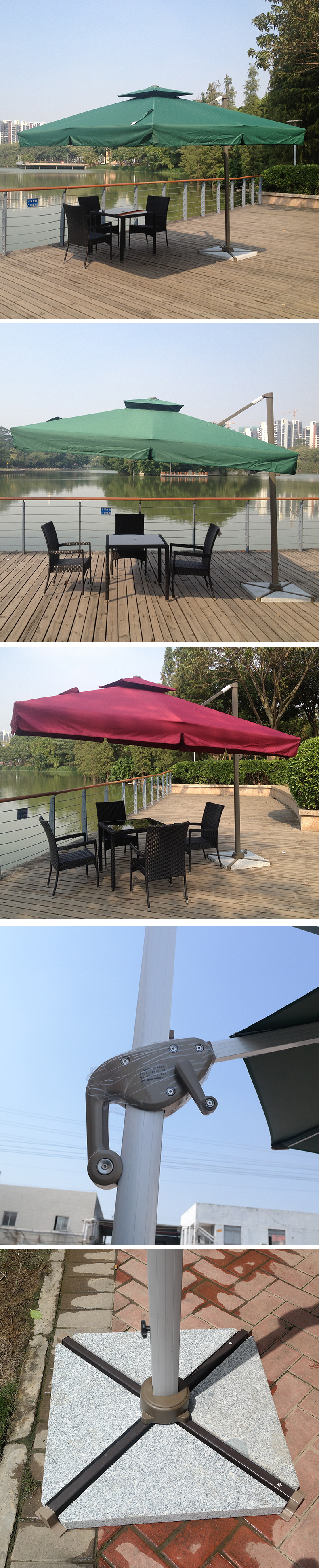 Red Frame Large Garden Parasol 3 Meter Rectangle Parasol OEM