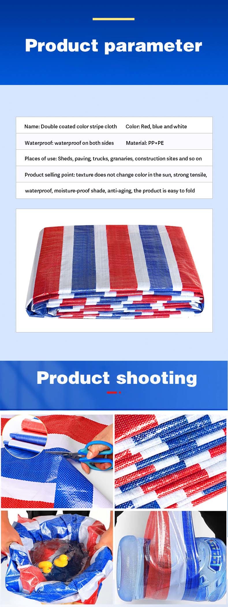 PE Medium Weight Outdoor Solid Tarpaulin Tarp Waterproof Cover for Ground Camping