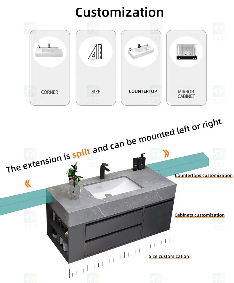 Custom Bathroom Vanity Units Slate Washbasin Toilet Combination Smart LED Mirrored Cabinet