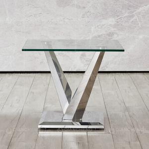 China 60x60x60cm Stainless Steel Side Tables Glass Top 0.24CBM No Folded wholesale