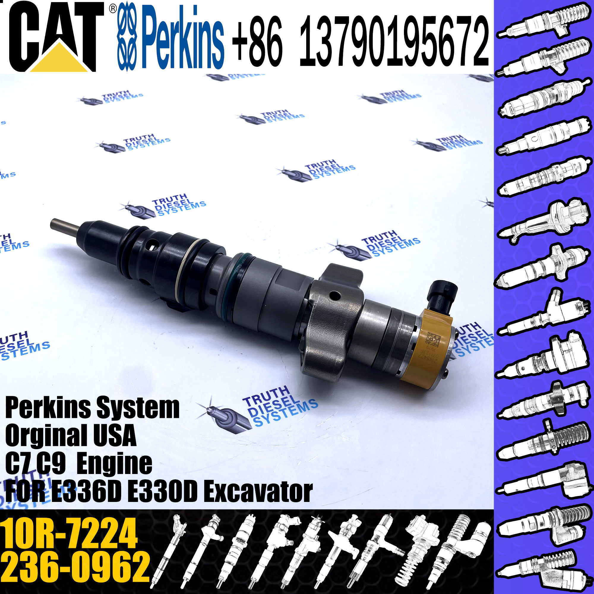 Fuel Injector 236-0962 235-2888 10R-7224 For CAT C9 / C-9 330C E330C FM 330C L Common Rail Injector