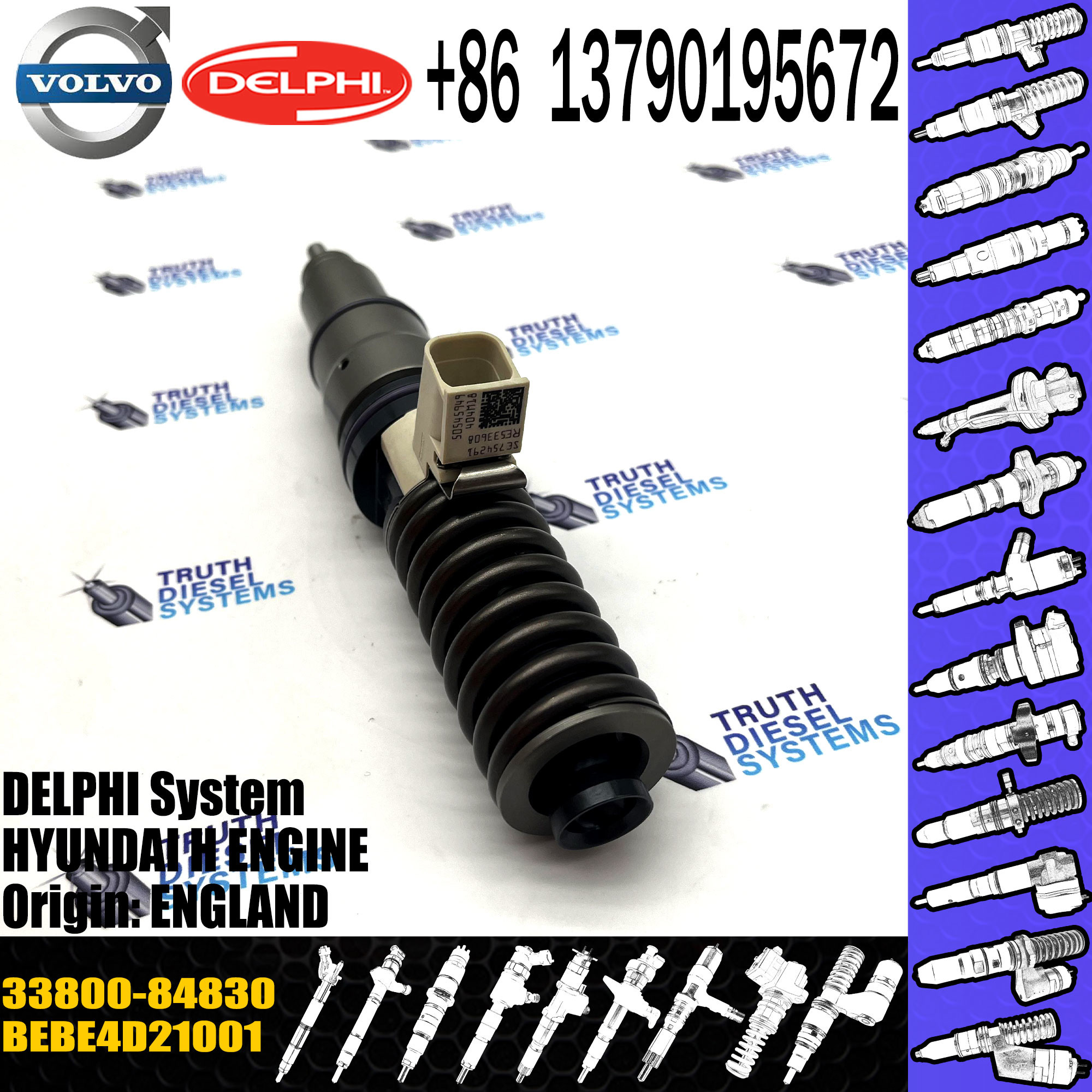 New Diesel Fuel Injector 33800-84830 for VOL HYUNDAI 3380084830 BEBE4D21001 33800-84830 E3-E3.18
