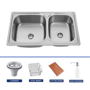 China Topmount Rectangle Stainless Steel Sink Double Bowl For Kitchen wholesale