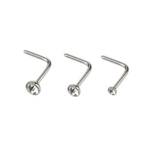 China L Shape 316 Stainless Steel Nose Piercing Jewellery 20G 0.8mm Clear crystals wholesale