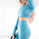 Quick Dry Women's Yoga Apparel Eyelet Flawless Knit Yoga Sets High Waisted Gym