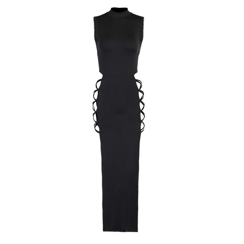 Stretch Sleeveless Womens Party Maxi Dresses , Hollow Slit Cross Strap Maxi Dress