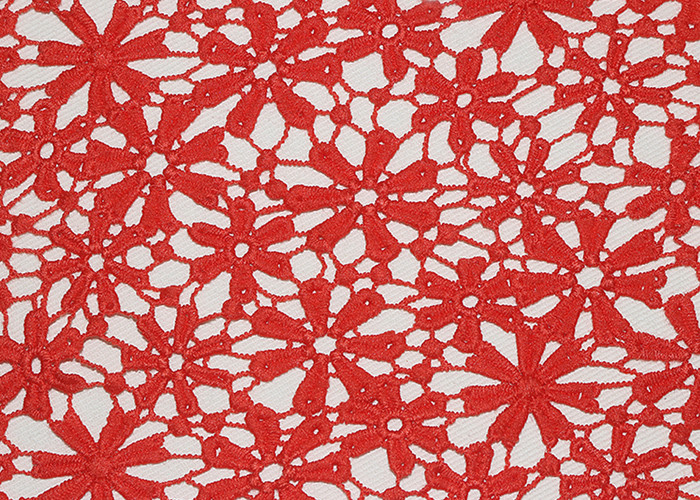 Red 47 Inches DTM Flower Embroidered Lace Fabric With African Cord Lace By Azo Free