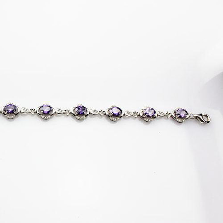 Sterling Silver Link 5x7mm Created Amethyst Cubic Zircon Tennis Bracelet (H08)