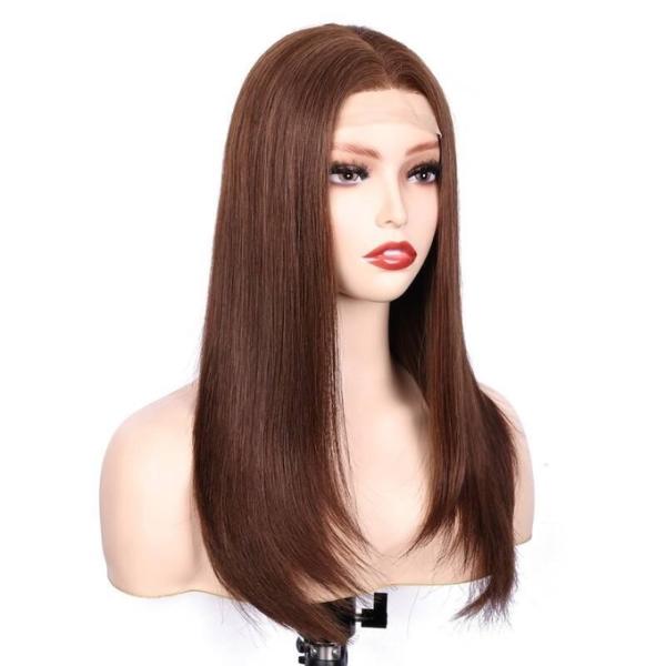 Natural Hairline Ladies Wigs Lace Virgin Human Hair Wigs Medium Brown