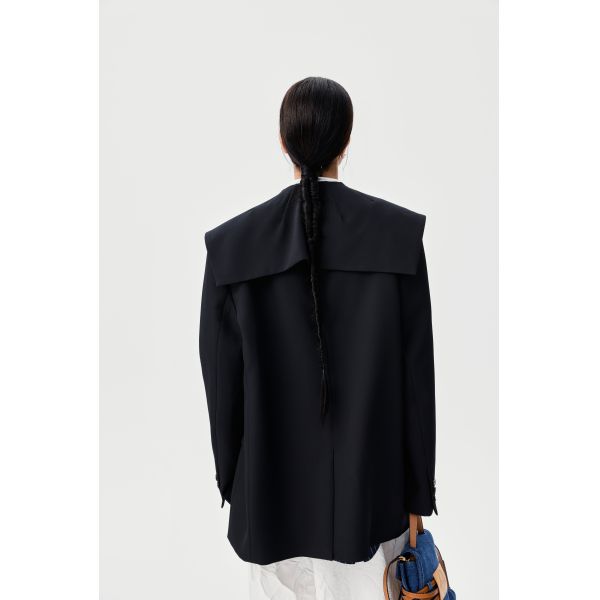 New Autumn And Winter Doll Collar Suit Jacket With Pleated Texture White Wide Leg Pants