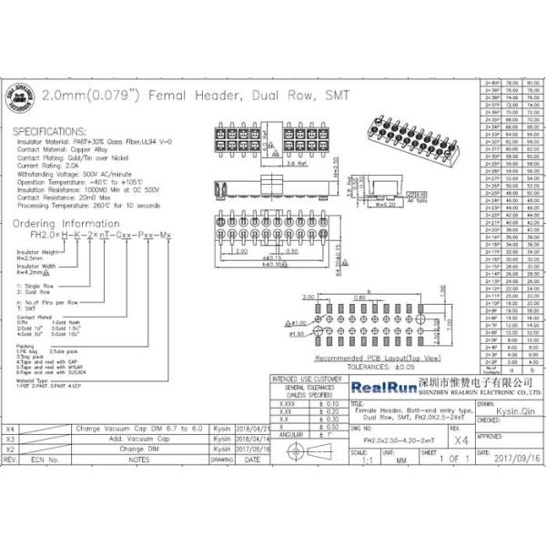 SMT Female Header Connector 2.0 Mm Pitch Dual Row For Medical Equipment