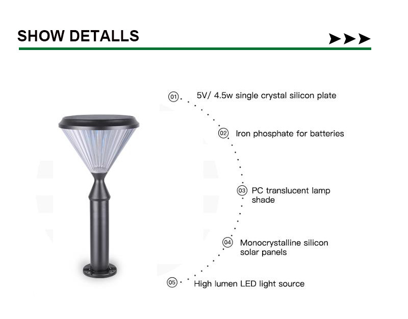 Aluminum Waterproof 3.2V Solar Wall Garden Light 50000H Post Pillar Pathway Decoration