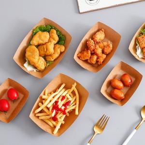 China Greaseproof Disposable Kraft Paper Boat , Lightweight Kraft Paper Food Tray wholesale