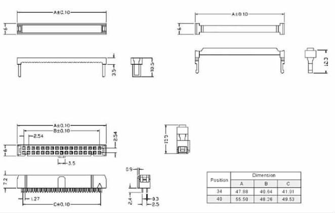 1.27MM 2.0MM 2.54mm pitch IDC Socket connector black white red gray 6 8 10 12 14 16 18 20 24 26 30 34 40 44 50 64 pin