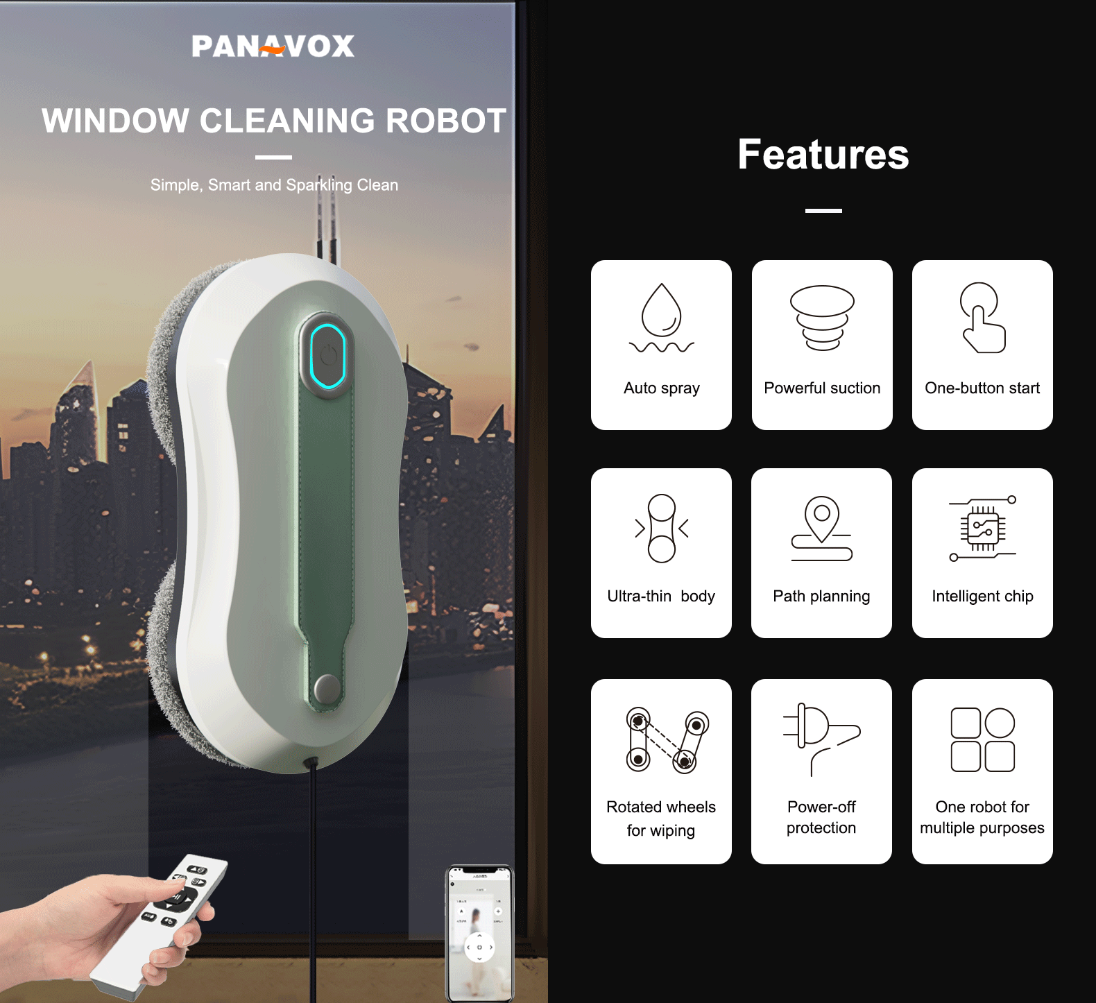 65dB 72W Remote Control Window Washer Customized Logo Automatic Window Cleaner Robot