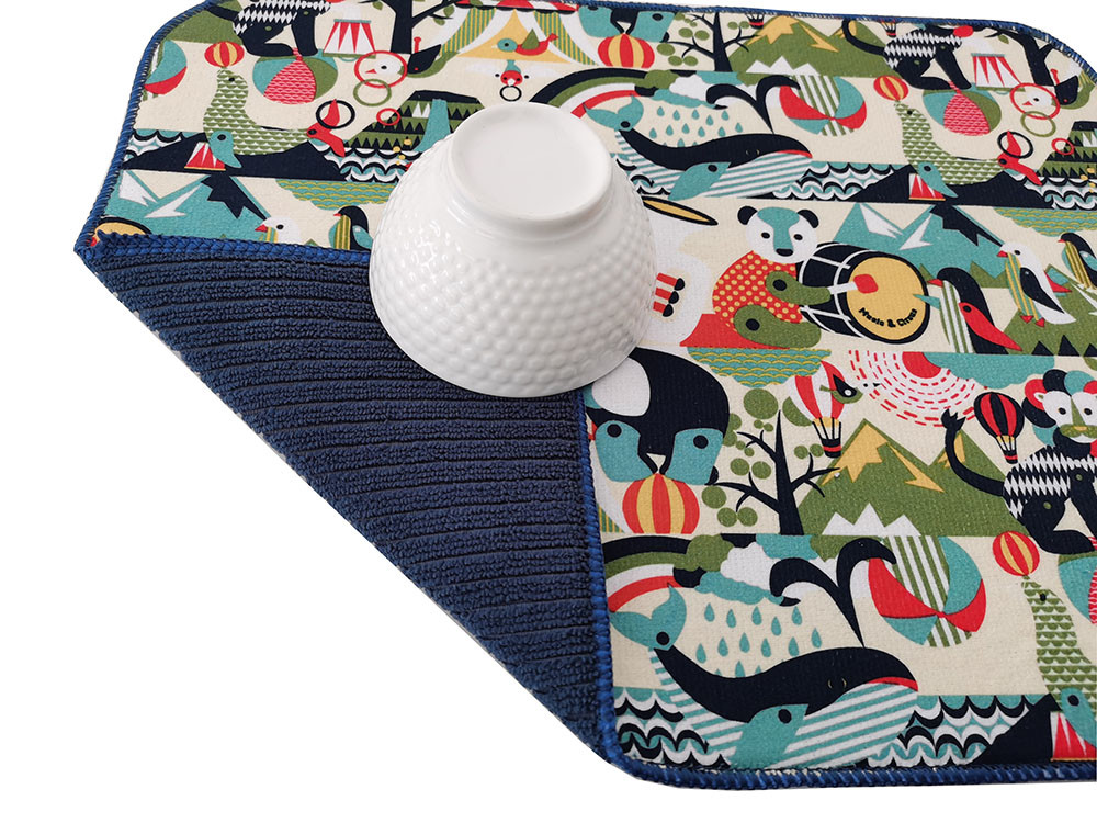 Washable Microfiber Dish Drying Mat Colorful Printing 100% polyester