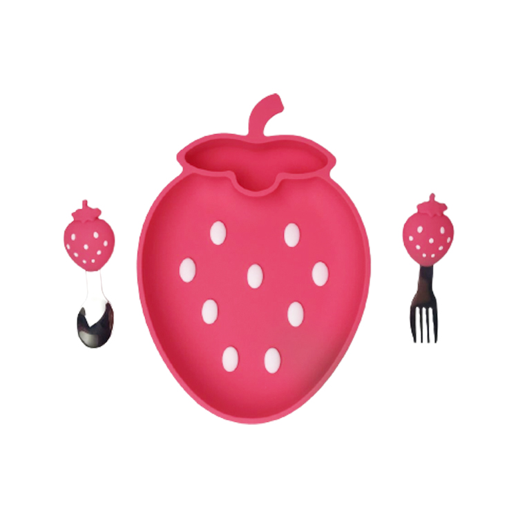 Customized Strawberry Shape Silicone Sippy Cup Baby Feeding Set