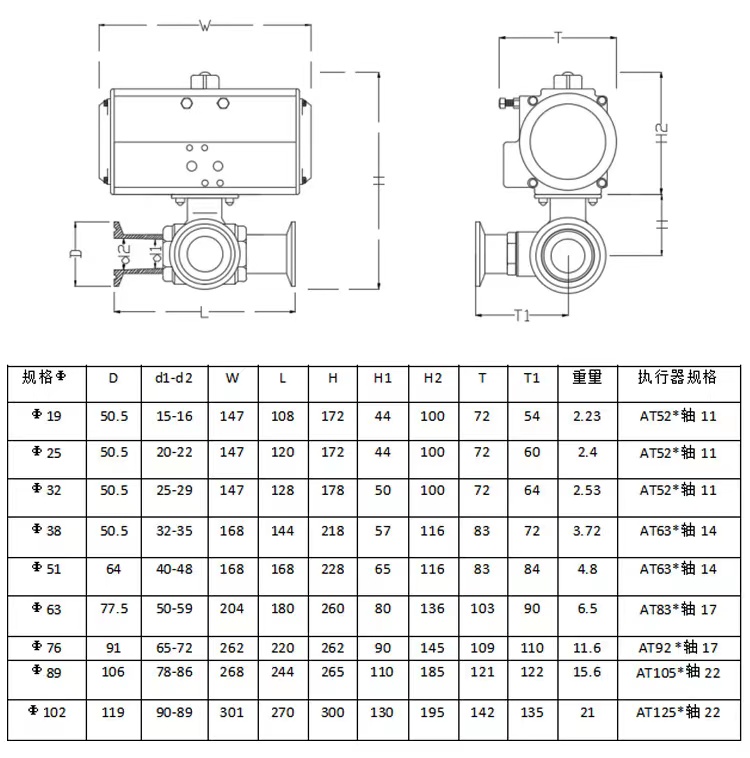 Quick Installation WZ SS304 Sanitary Class 25 38 Clamp 3 Way Ball Valve with Silver Finish